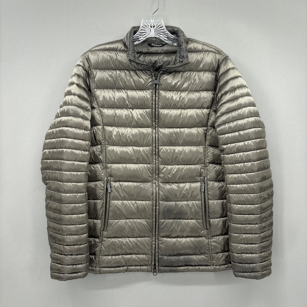 Barbour Jacket Womens 10 Green Gray Winter Tartan Fibredown Quilted Puffer Coat